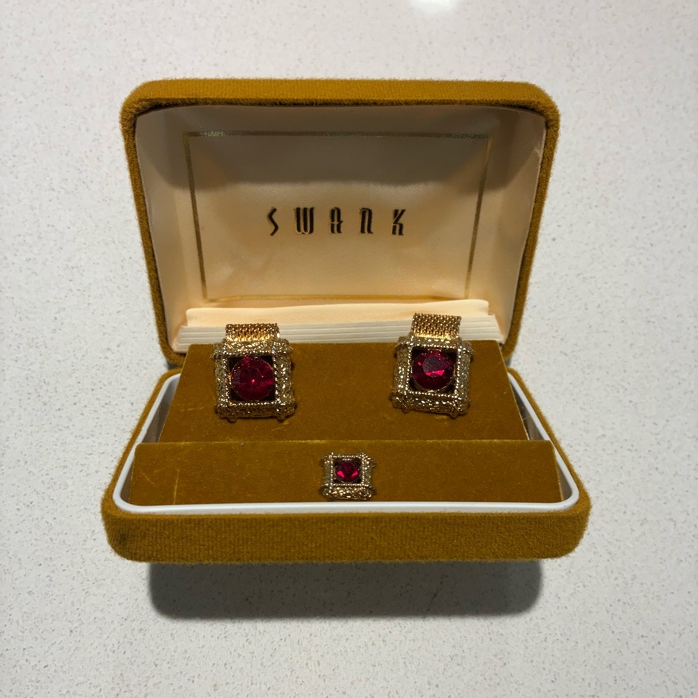 SWANK Gold Jewelry Set with Red Accents